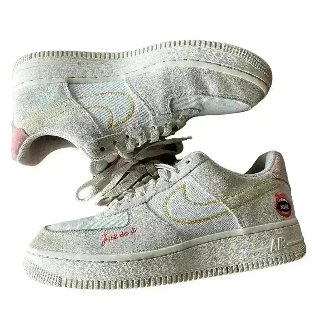 Nike Woman's Air Force 1 '07 AF1 White Peace Rock n Roll DQ7656 100 Size 7